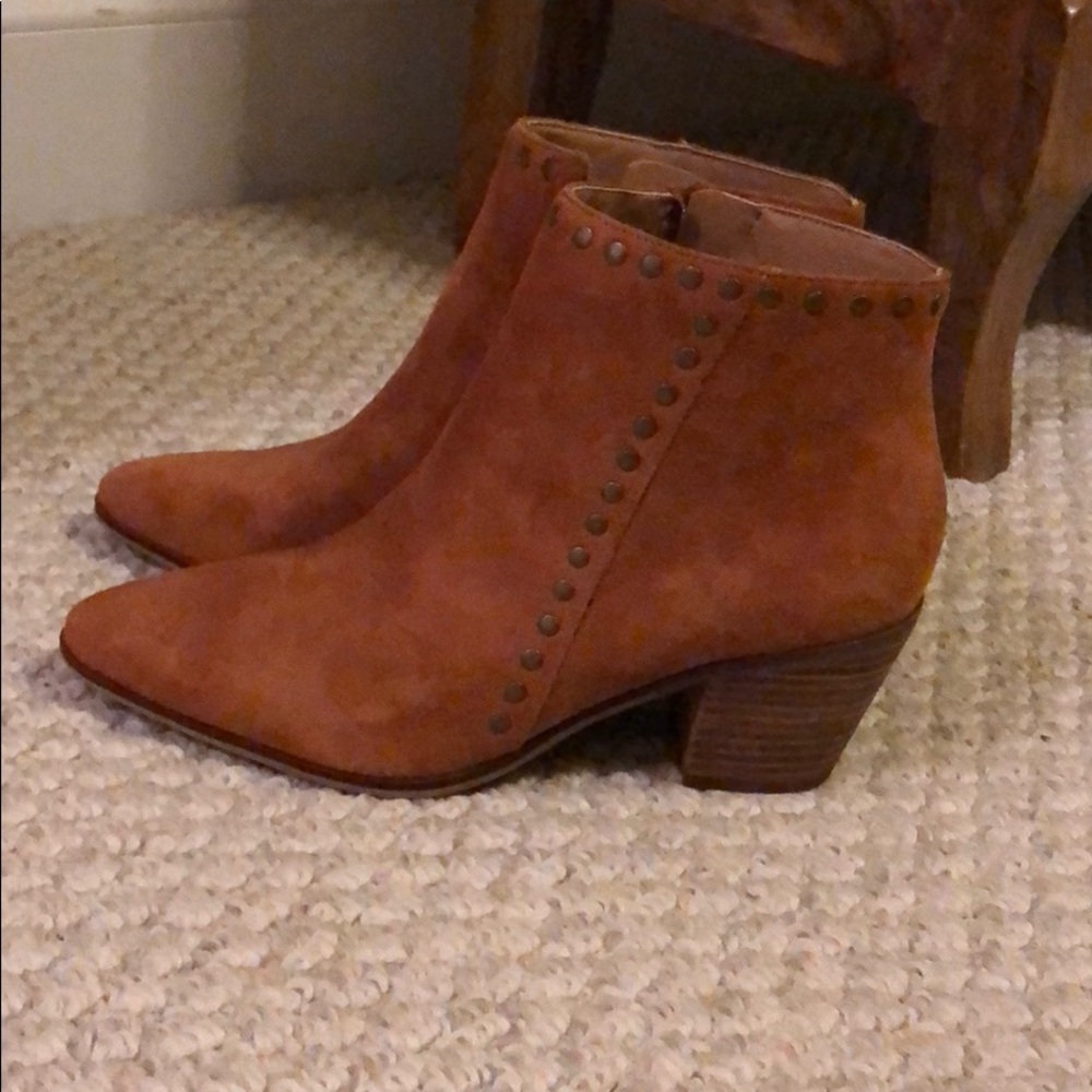 Camel color wedge ankle booties